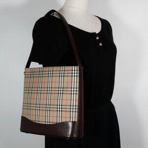 BURBERRY Nova Check Shoulder Bag Brown canvas/leather Women